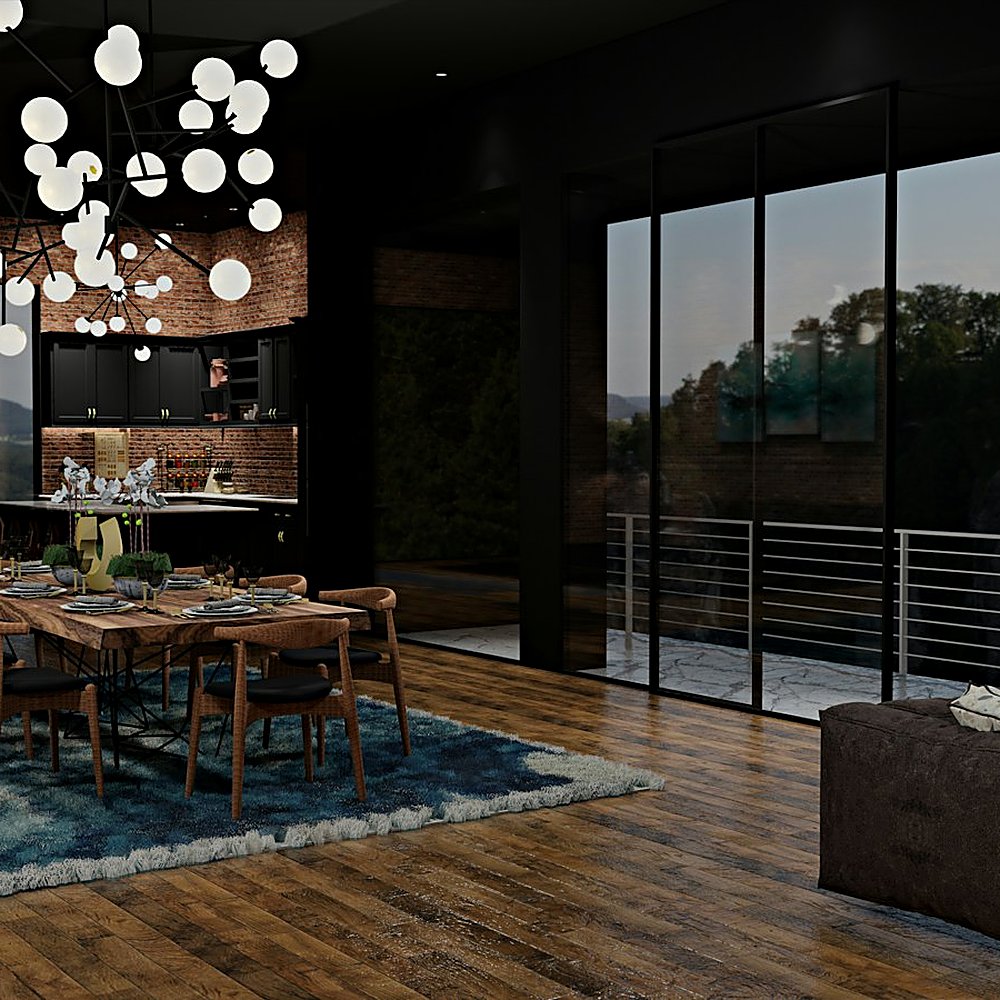 Industrial style dining room designed by Next Level Design