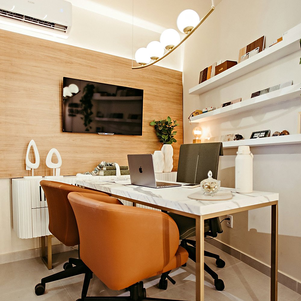 Warm Modern style office designed by Next Level Design